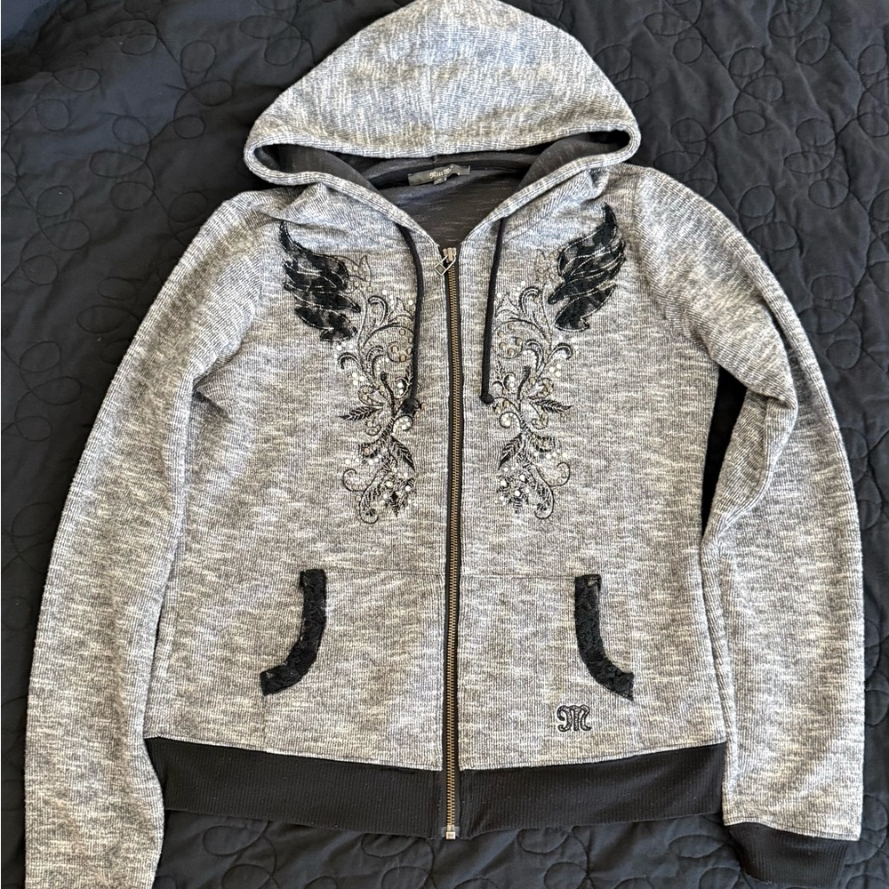 Miss Me Heather Gray Embroidered Hoodie